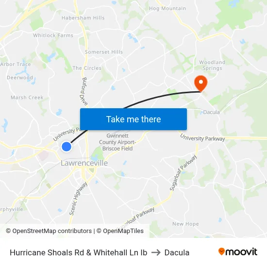 Hurricane Shoals Rd & Whitehall Ln Ib to Dacula map