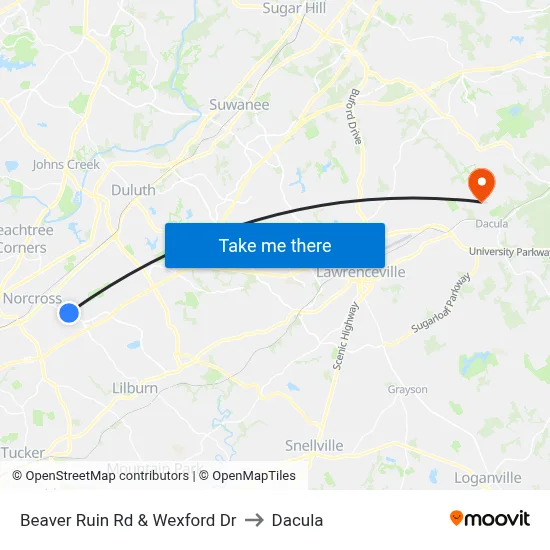 Beaver Ruin Rd & Wexford Dr to Dacula map