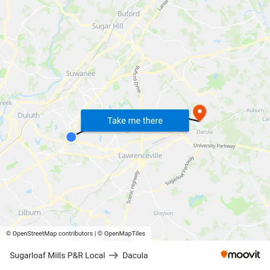Sugarloaf Mills P&R Local to Dacula map