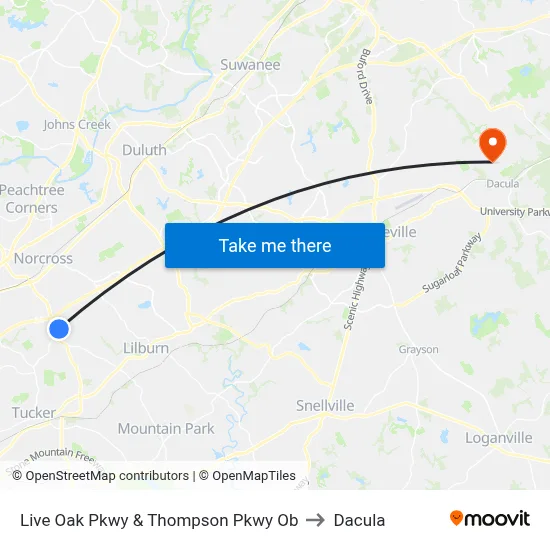 Live Oak Pkwy & Thompson Pkwy Ob to Dacula map