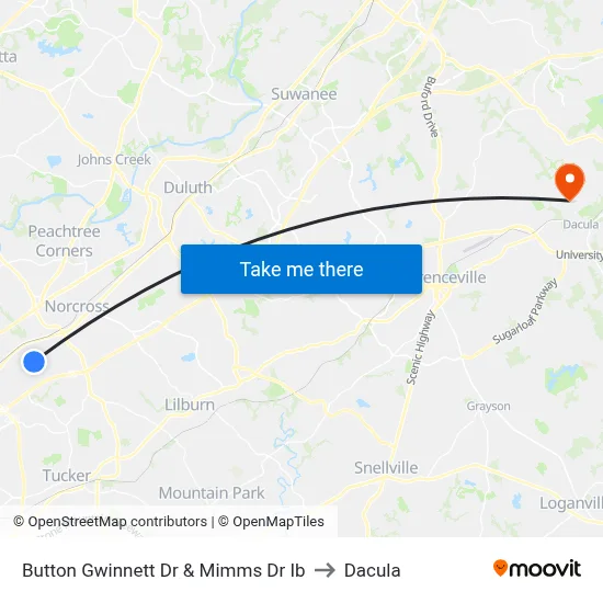 Button Gwinnett Dr & Mimms Dr Ib to Dacula map