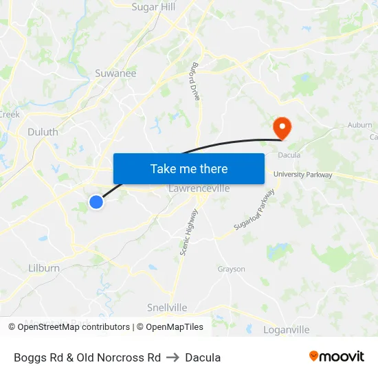 Boggs Rd & Old Norcross Rd to Dacula map