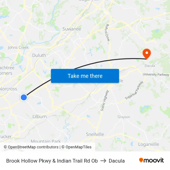 Brook Hollow Pkwy & Indian Trail Rd Ob to Dacula map