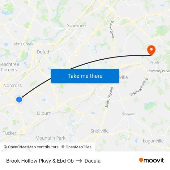 Brook Hollow Pkwy & Ebd Ob to Dacula map