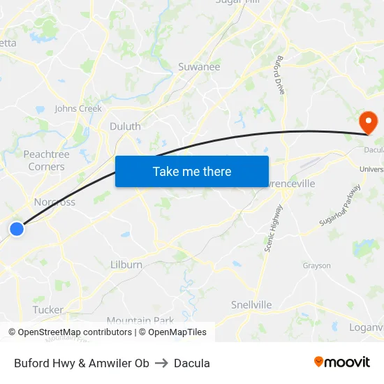 Buford Hwy & Amwiler Ob to Dacula map