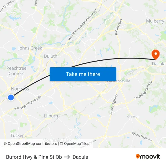Buford Hwy & Pine St Ob to Dacula map