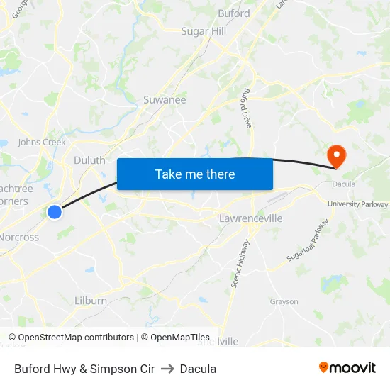 Buford Hwy & Simpson Cir to Dacula map