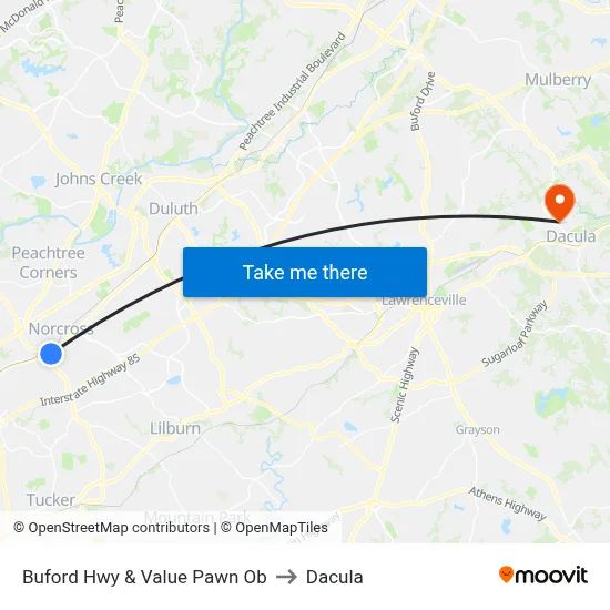 Buford Hwy & Value Pawn Ob to Dacula map