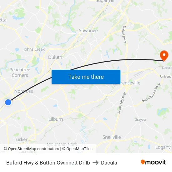 Buford Hwy & Button Gwinnett Dr Ib to Dacula map