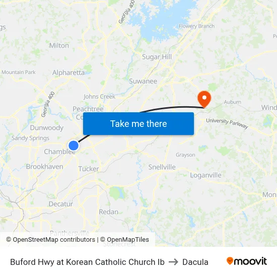 Buford Hwy at Korean Catholic Church Ib to Dacula map