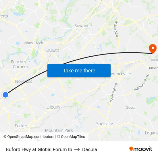 Buford Hwy at Global Forum Ib to Dacula map