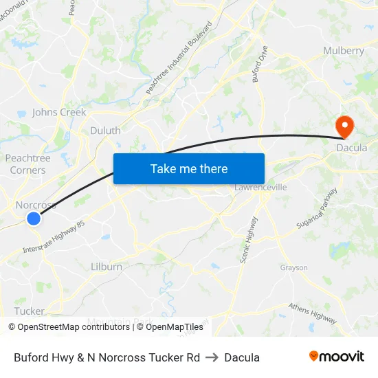 Buford Hwy & N Norcross Tucker Rd to Dacula map