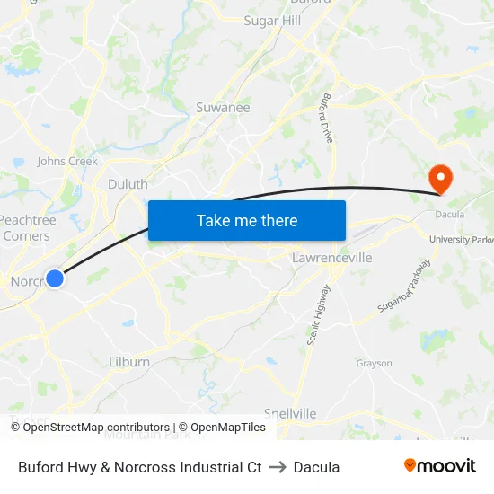 Buford Hwy & Norcross Industrial Ct to Dacula map