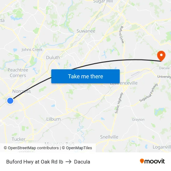 Buford Hwy at Oak Rd Ib to Dacula map