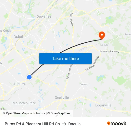 Burns Rd & Pleasant Hill Rd Ob to Dacula map