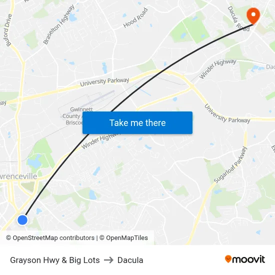 Grayson Hwy & Big Lots to Dacula map