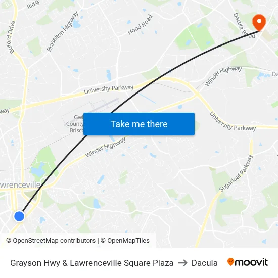 Grayson Hwy & Lawrenceville Square Plaza to Dacula map