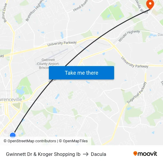Gwinnett Dr & Kroger Shopping Ib to Dacula map