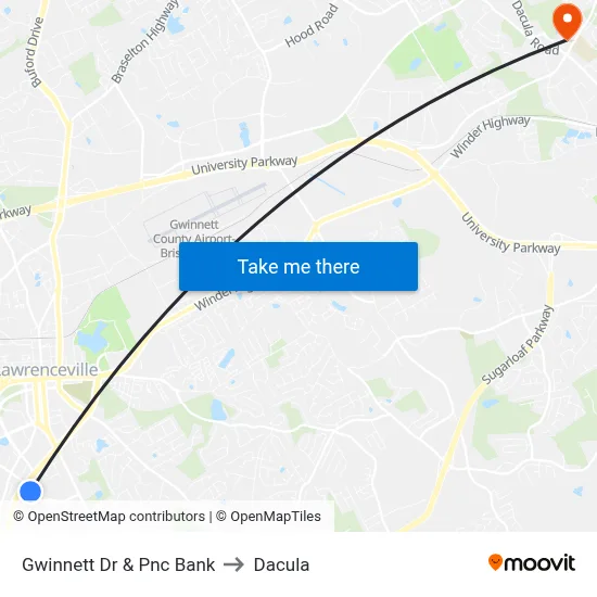Gwinnett Dr & Pnc Bank to Dacula map