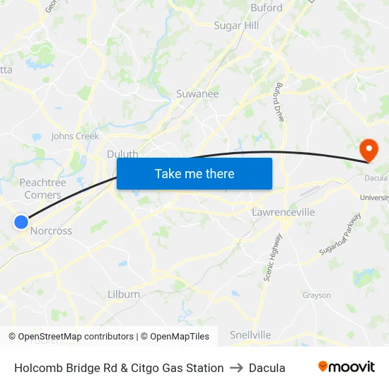 Holcomb Bridge Rd & Citgo Gas Station to Dacula map