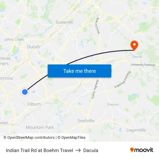 Indian Trail Rd at Boehm Travel to Dacula map