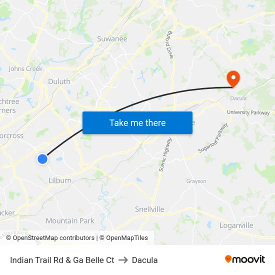 Indian Trail Rd & Ga Belle Ct to Dacula map