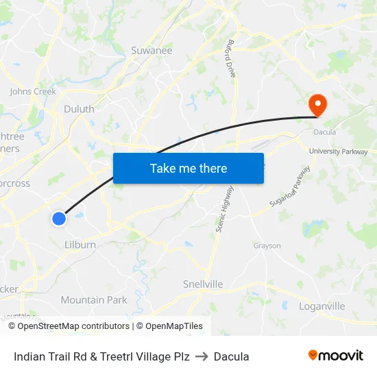 Indian Trail Rd & Treetrl Village Plz to Dacula map