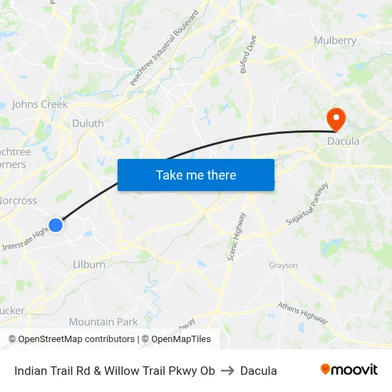Indian Trail Rd & Willow Trail Pkwy Ob to Dacula map