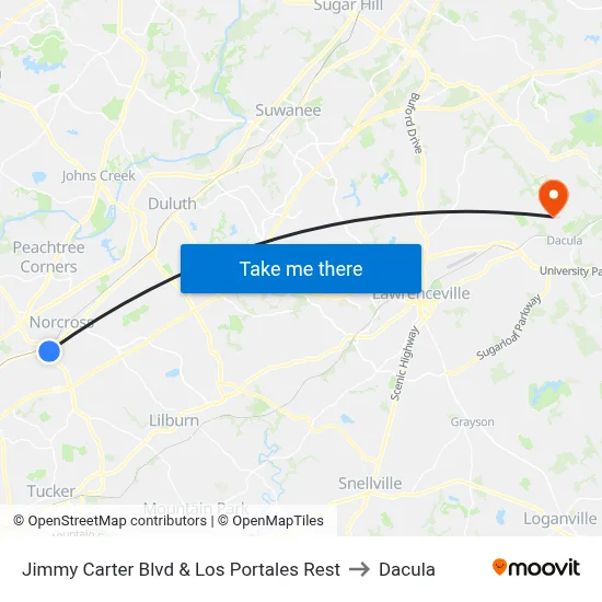 Jimmy Carter Blvd & Los Portales Rest to Dacula map