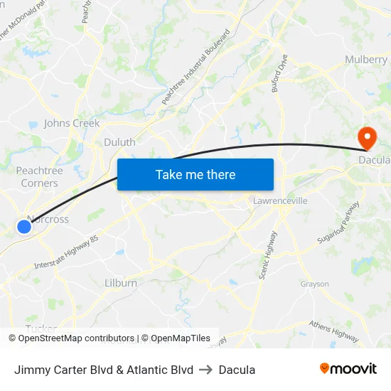 Jimmy Carter Blvd & Atlantic Blvd to Dacula map