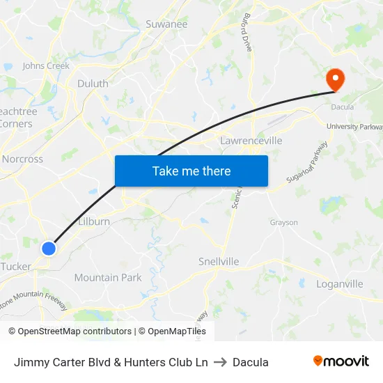 Jimmy Carter Blvd & Hunters Club Ln to Dacula map