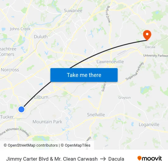 Jimmy Carter Blvd & Mr. Clean Carwash to Dacula map