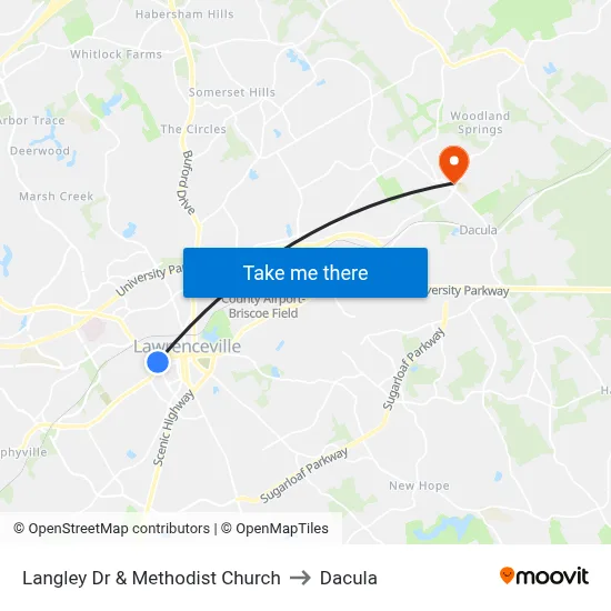 Langley Dr & Methodist Church to Dacula map