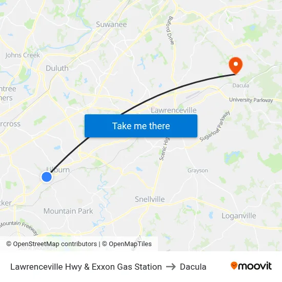 Lawrenceville Hwy & Exxon Gas Station to Dacula map