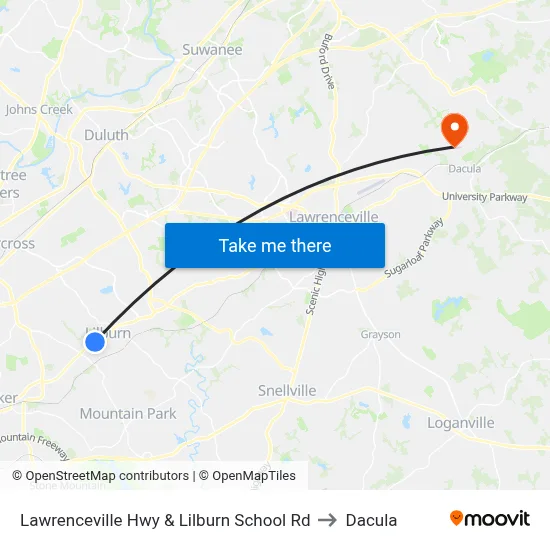 Lawrenceville Hwy & Lilburn School Rd to Dacula map