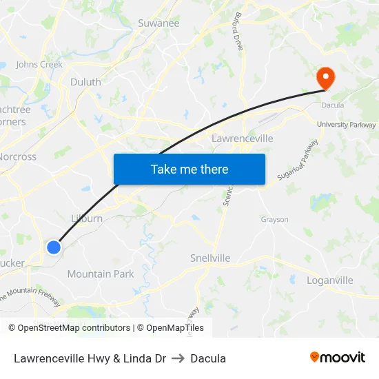 Lawrenceville Hwy & Linda Dr to Dacula map