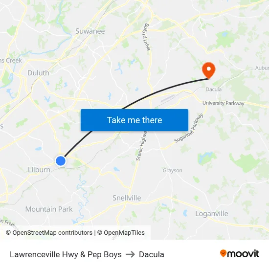 Lawrenceville Hwy & Pep Boys to Dacula map