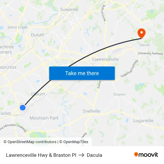 Lawrenceville Hwy & Braxton Pl to Dacula map