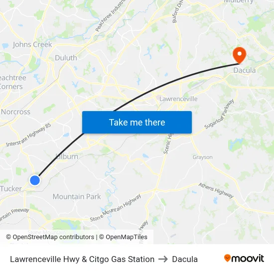 Lawrenceville Hwy & Citgo Gas Station to Dacula map
