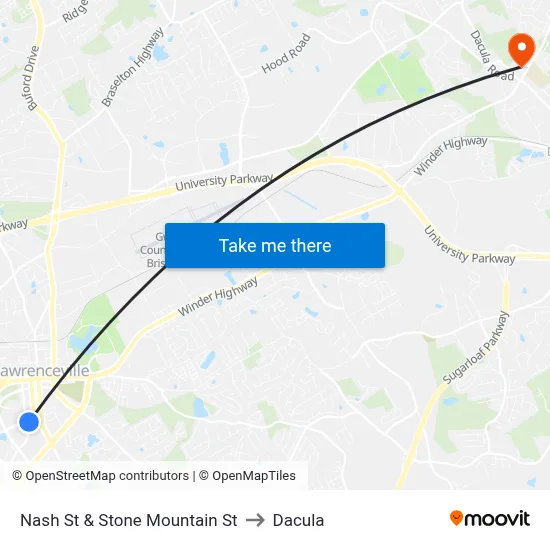 Nash St & Stone Mountain St to Dacula map