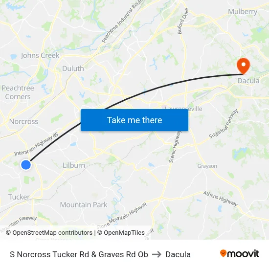 S Norcross Tucker Rd & Graves Rd Ob to Dacula map