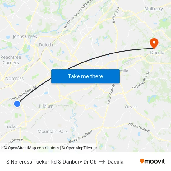 S Norcross Tucker Rd & Danbury Dr Ob to Dacula map