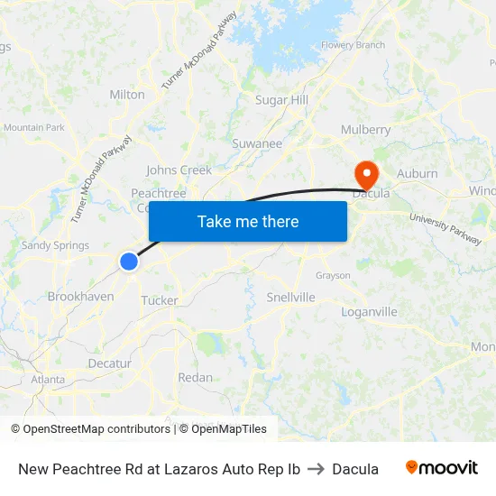 New Peachtree Rd at Lazaros Auto Rep Ib to Dacula map
