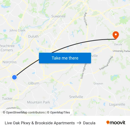 Live Oak Pkwy & Brookside Apartments to Dacula map