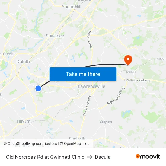 Old Norcross Rd at Gwinnett Clinic to Dacula map