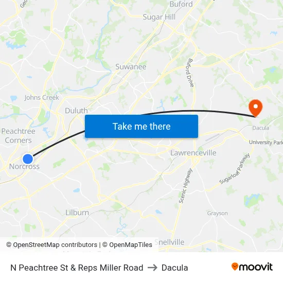 N Peachtree St & Reps Miller Road to Dacula map