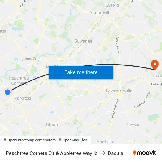 Peachtree Corners Cir & Appletree Way Ib to Dacula map