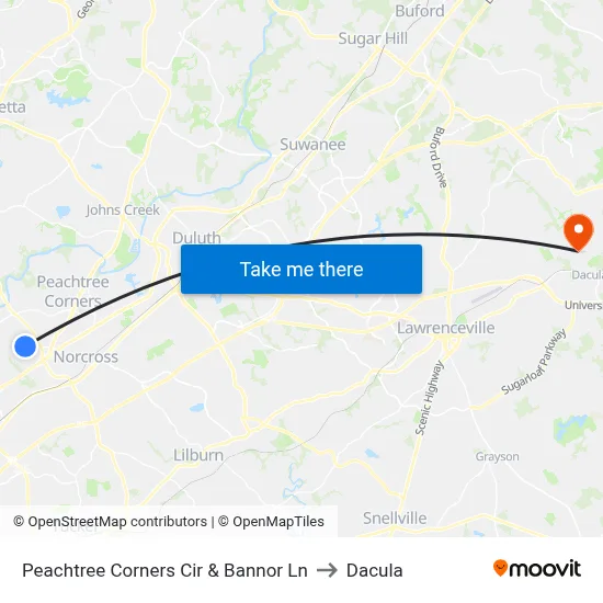 Peachtree Corners Cir & Bannor Ln to Dacula map