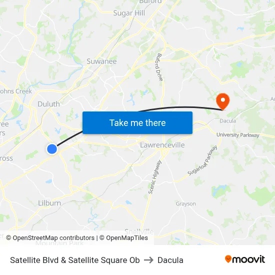 Satellite Blvd & Satellite Square Ob to Dacula map