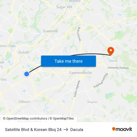 Satellite Blvd & Korean Bbq 24 to Dacula map